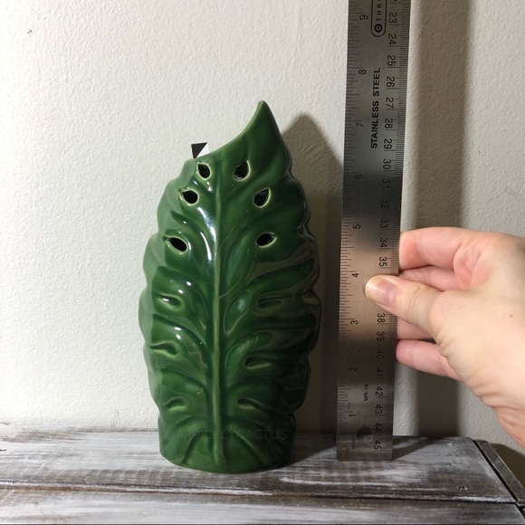 Hobby Lobby Accents Nwt Green Palm Leaf Ceramic Glazed Vase Decor